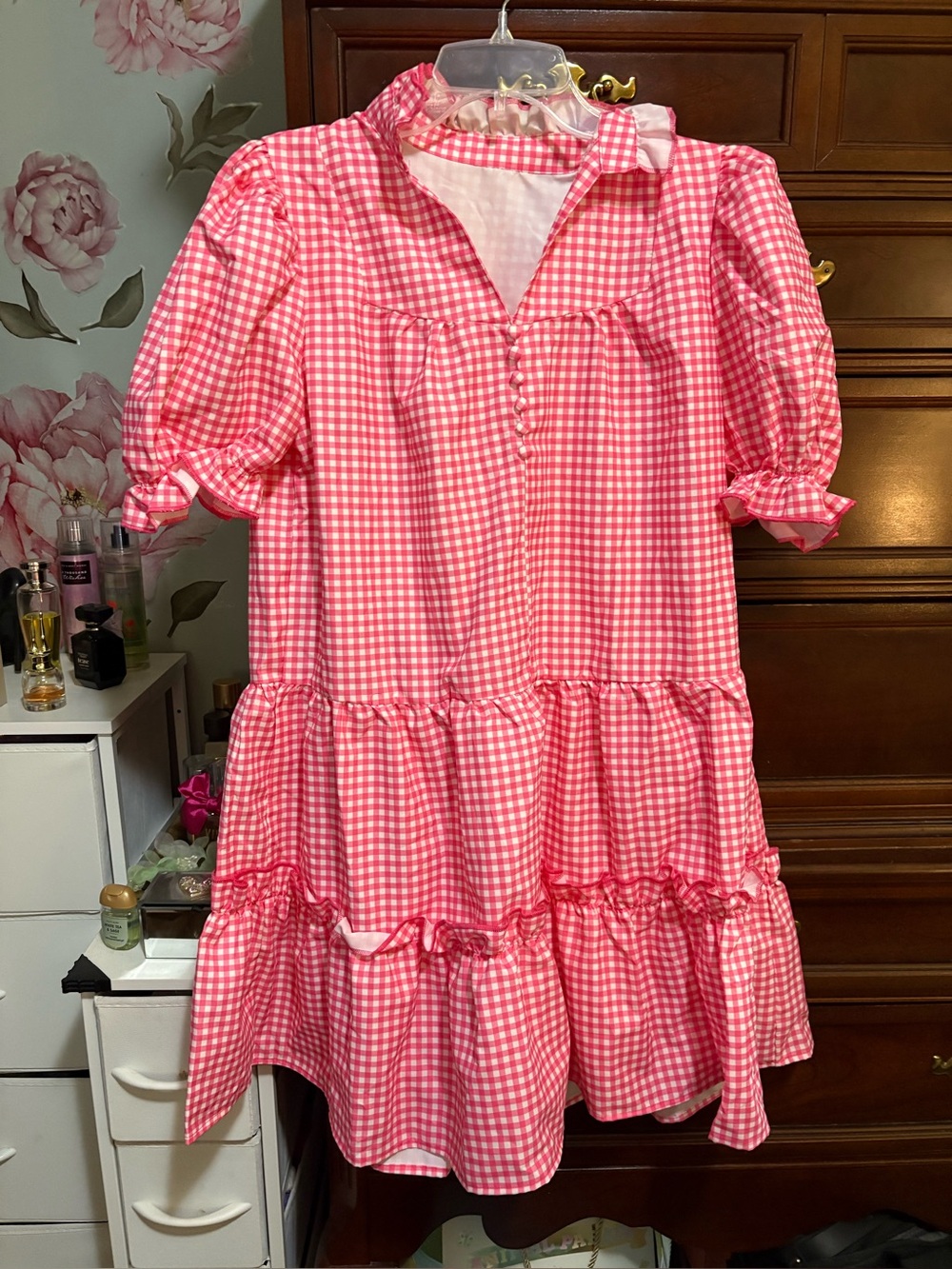 Pink Gingham Tiered Dress - Charming Button Front